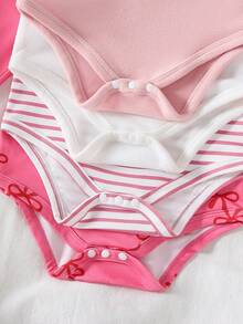 4pcs/Set Spring/Autumn Baby Girl Comfortable Cute Casual Triangle Bodysuit - Multicolor - View 6