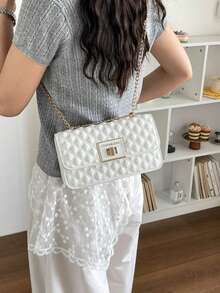New Fashion Chain Quilted Women's Handbag, Small Square Crossbody Shoulder Bag 2026 - White - View 4