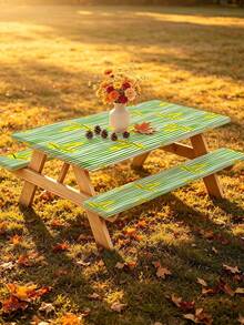 3 PiecesPicnic Tablecloth Set With Bench Cover, Elastic Edge Design, Line & Floral Pattern, Fresh Style, Washable Rectangular Tablecloth, Suitable For Weddings, Camping, Picnics, Garden Parties And More, Practical Essential - A - View 10