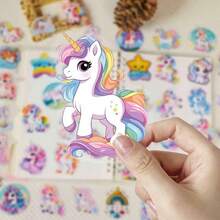 56pcs Cute Unicorn Transparent PET Stickers, Cross-Border Applicable, Dreamy Fairy Tale Rainbow Horse Pattern, Suitable For Planner And Tablet - 56pcs - View 8