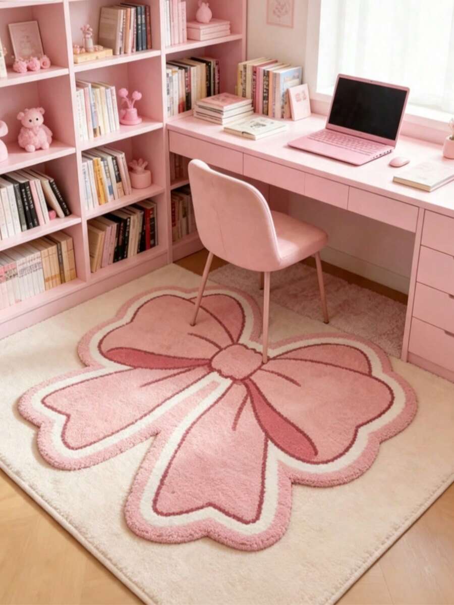 1pc Pink Bow Pattern Doormat, Decorative Carpet, Bedroom Decor, Small Rug, Carpet, Home Decor, Living Room Carpet, Living Room Small Rug, Bedroom Rug, Living Room Home Decor, Outdoor Rug, Washable Carpet - Multicolor - View 1