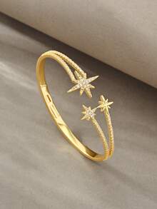 金色六角星手鍊套組，多功能紋理銅材質鑲嵌鋯石，適合日常穿戴、聚會、約會、派對，適合作為禮物 - 金色 - 查看 5