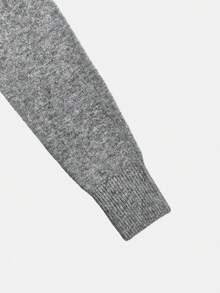 Women's Solid Color V-Neck Slim Fit Waist-Cinching Short Top + Long Skirt Knit Set, Elegant Sexy Versatile Mid-Length Dress Set For Autumn/Winter - Grey - View 7