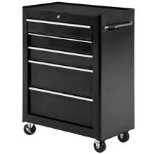 HOMCOM Workshop Trolley 5 Drawers Tool Trolley Empty Lockable Black | 4 Wheels, 2 Locking Brakes, 2 Keys, Ball-Bearing Drawer Slides - 黑色 - 查看 2