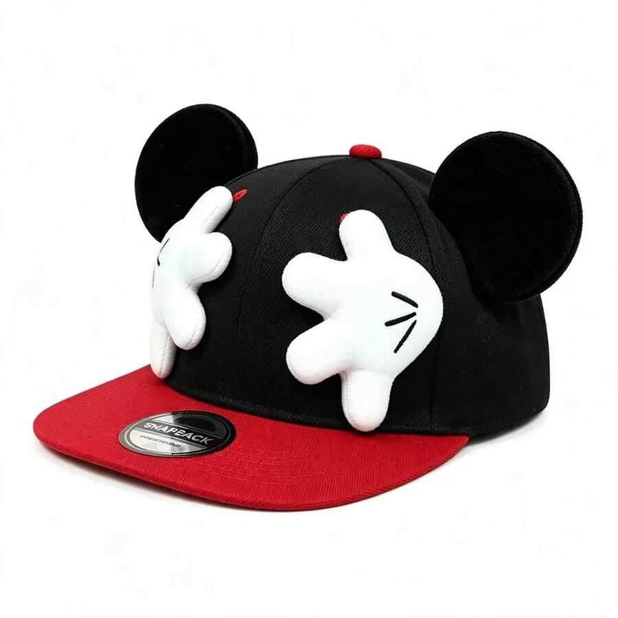 1pc Disney 3D Mouse Ear Palm Decor Colorblock Baseball Cap, Adjustable Flat Brim Hat, Unisex Cartoon Cool Sun Hat, Suitable For Theme Park, Theme Holiday, Birthday Party, Street Wear, Travel, Photography, Versatile Casual Hat - Baseball Cap - View 1