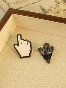 2pcs/Set White Mosaic Arrow Finger Pointing Oil Drip Brooch Set - Multicolor - View 5