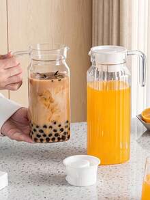 Minimalist Striped Acrylic Cold Water Pitcher, Suitable For Herbal Tea, Juice And Other Beverages, Fashionable Water Pitcher, Ideal For Daily Hydration, Practical And Convenient, Suitable For Home Use And Cold Drink Service - Transparent - View 1