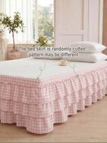 2pcs/3pcs Pink Fresh Plaid 3-Layer Bed Skirt (Single Piece), Simple Classic Design, Suitable For Daily Use, Comfortable Breathable Polyester Fabric, All-Season Wear, Perfect For Bedroom Environment - Multicolor - View 4