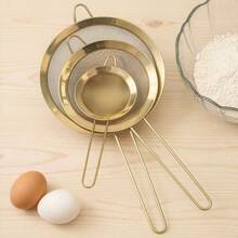 1/3pcs Stainless Steel Kitchen Flour Sifter, Residue Filter, Multi-Functional Kitchen Tool, Suitable For Juicing, Tea Filtering, Flour, Soy Milk, Etc. Kitchen Accessories, Powdered Sugar Tea Fine Mesh Strainer, Japanese Matcha Powder Sifter. - Gold - View 12