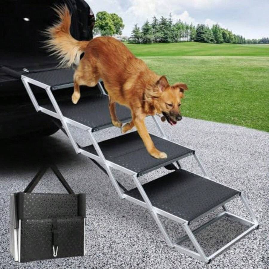 Folding Dog Stairs For Car, 16.9" Wide 4-Step Non-Slip Pet Steps Portable Pet Stairs For Vehicle Access, Large Dogs, SUVs, Trucks And Home Use - Black - View 1