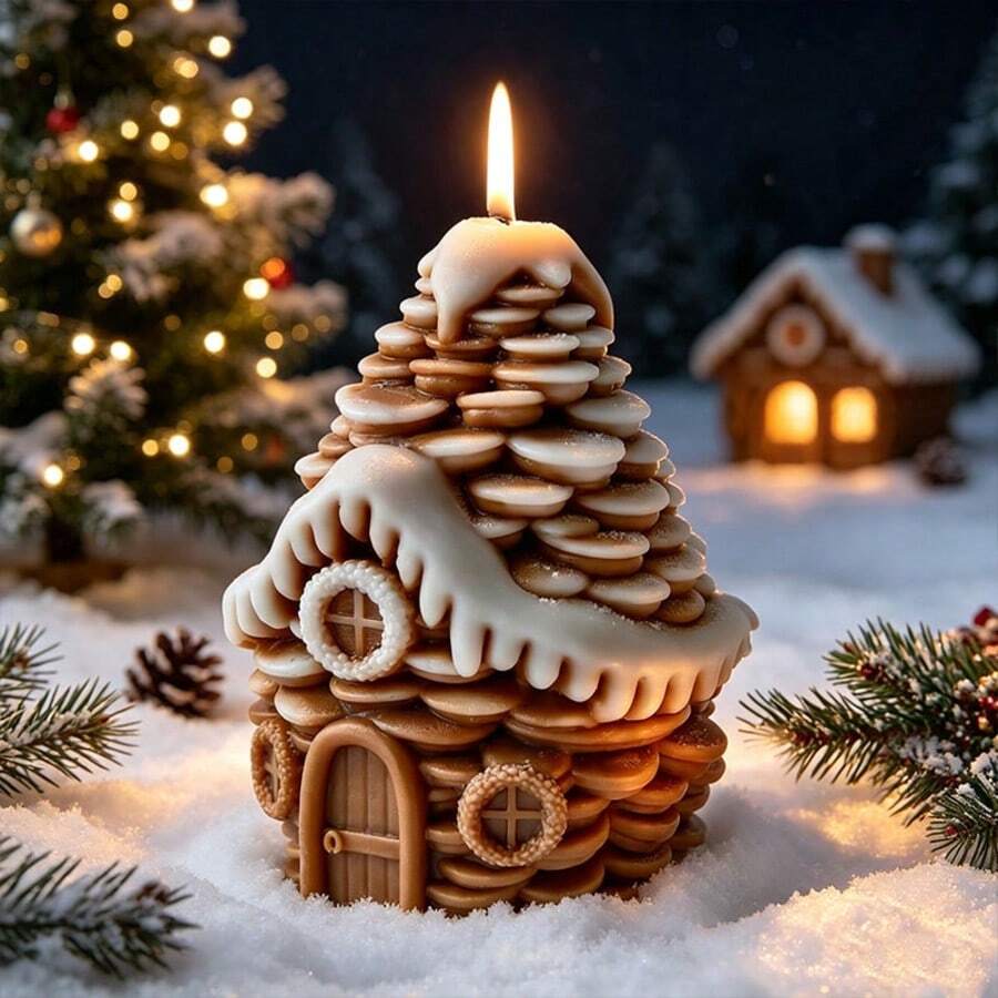 1pc DIY Handmade Pine Cone House Silicone Candle Mold, Pine Cone House Shaped Home Decor Mold (Suitable For Plaster, Cement And Resin), Suitable For Handmade Crafts, Reusable - Multi-color - View 1