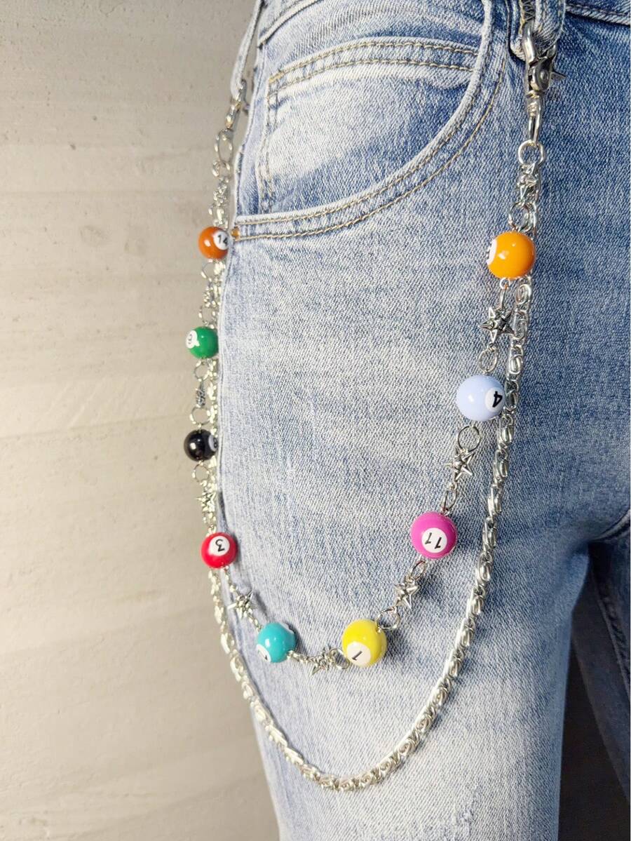 1pc Billiard Pants Chain Wallet Chain Vintage Double Layer Chain Hip Hop Punk Jeans Chain Pocket Chain Keychain Suitable For Men And Women - Multicolor 1 - View 1