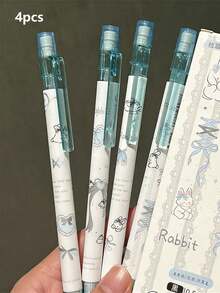 4支裝奶油藍緞帶兔子自動鉛筆 高品質學生文具套組 開學季適用 - 兔子絲帶鉛筆 - 查看 7