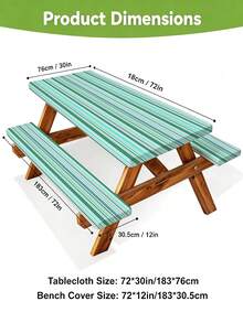 3 Pieces Picnic Tablecloth Set With Bench Cover, Elastic Edge Design, Striped Pattern, Washable Rectangular Tablecloth, Suitable For Weddings, Camping, Picnics, Garden Parties And More, Practical Essential - A - View 3