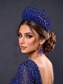 1pc Gorgeous Bridal Crown Headband With Rhinestone Decor, Crystal Chain Tassel Hair Accessory, Women's Headband, Fashion Wedding Accessory, Suitable For Party, Celebration, Festival, Ball - Silver - View 18