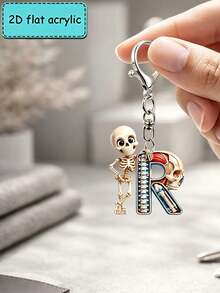 2D Flat Halloween Acrylic Keychain, 26 Letters Skull Medical Model Key Ring, Fashion Bag Charm, Perfect Gift For - Skeleton - View 13