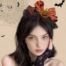 2pcs Funny Pumpkin Headband Spider Web Hair Clip Halloween Girls Holiday Costume Photo Props Halloween Headband Gift - Multicolor - View 5