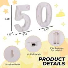 LED發光數字 50 歲生日裝飾 馬眼數字燈牌 (50) | 電池供電 LED 發光數字燈牌，生日派對中心裝飾、居家裝飾小夜燈 - 50 - 查看 3
