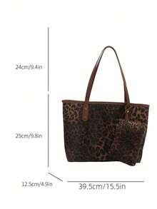 New Vintage Fashion Large Capacity Leopard Print Tote Bag, Zipper Closure, Comes With Mini Coin Purse, Lightweight Minimalist, Casual Commute Shoulder Bag - Coffee Brown - View 7