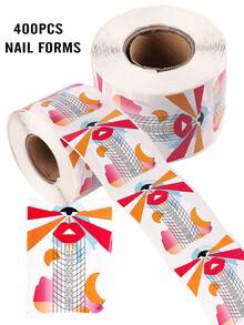 400pcs/Roll Colorful Printed Nail Extension Paper Stickers With Ruler, Suitable For Acrylic/Poly Gel, DIY Nail Art Supplies For Salon And Home Use - Multicolor - View 1