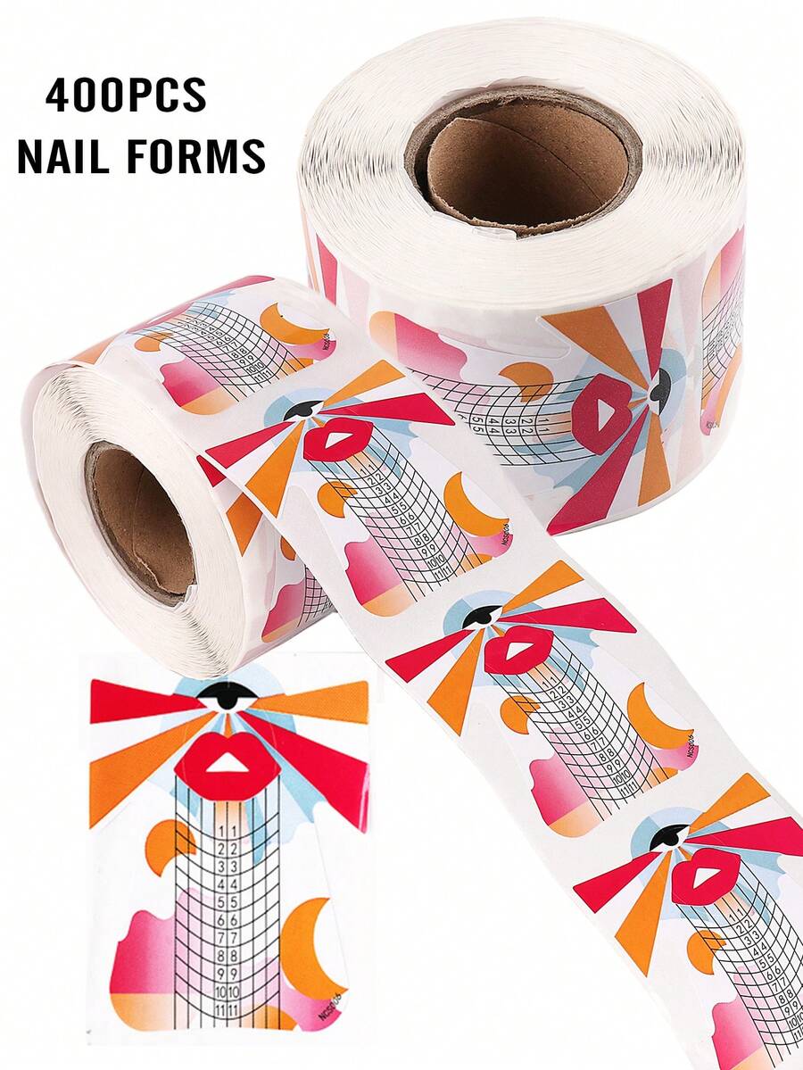 400pcs/Roll Colorful Printed Nail Extension Paper Stickers With Ruler, Suitable For Acrylic/Poly Gel, DIY Nail Art Supplies For Salon And Home Use - Multicolor - View 1