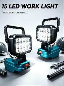1pc 15 LED Portable Work Light, Compatible With 18V Battery, IP44 Adjustable Bracket Handheld Emergency Light, Suitable For Construction, Camping, Fishing, Hiking (Battery Not Included) - Construction Site Light - View 1