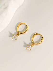 1 Pair Clover Earrings, Fashionable Luxury Elegant Style Exquisite Ear Jewelry, Suitable For Daily Wear - Gold - View 8