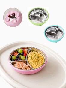 Piring Berbagi dengan Perekat Hisap untuk Bayi, Terbuat dari Baja Tahan Karat 304 dengan Alas Silikon, Anti Selip dan Stabil, Cocok untuk Makan Sendiri dan Makanan Pendamping, Anti Terbalik. - MultiWarna - View 1