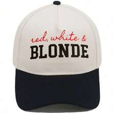 1Pc Unisex Structured Trucker Baseball Cap, White BLONDE Embroidered Colorblock Casual Hat For Autumn Halloween Street Travel Outdoor Daily Wear - Multicolor - View 14
