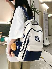 Ambient Color Matching Students Backpack Contrast Classic College Wind Side Strap Design Lightweight Commuter Travel Joker Bag. - Blue - View 5