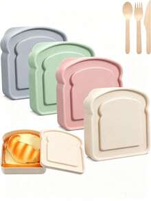 Sandwich Box, Bento Box, Food Storage Container With Toast-Shaped Lid, Microwave And Dishwasher . Reusable Sandwich Box With Lid, Suitable For Home Or Adult Use, Kitchen Utensil - Multicolor - View 8