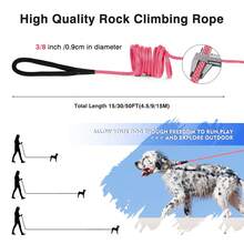 1pc Heavy Duty Dog Leash Nylon Long Lead Obedience Recall Training Check Cord Lead 15ft 30ft 50ft Long Rope Leash Great For Training Play Camping Backyard And Swimming - Rose Red - View 3