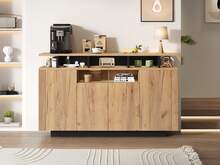 Natural Sideboard – 4 Shelves And 3 Drawers – Perfect For Living Room Or Office – 140x40x85cm - Natural - 查看 9