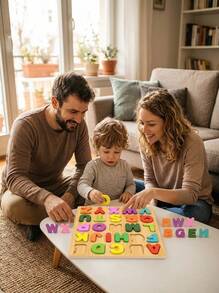 1 Set Kids Wooden Puzzle Toys - Interactive Educational Aids, Alphabet Games, Teaching Aids, Wooden, Children, Boys Games, Bingo Games - Beige - View 3