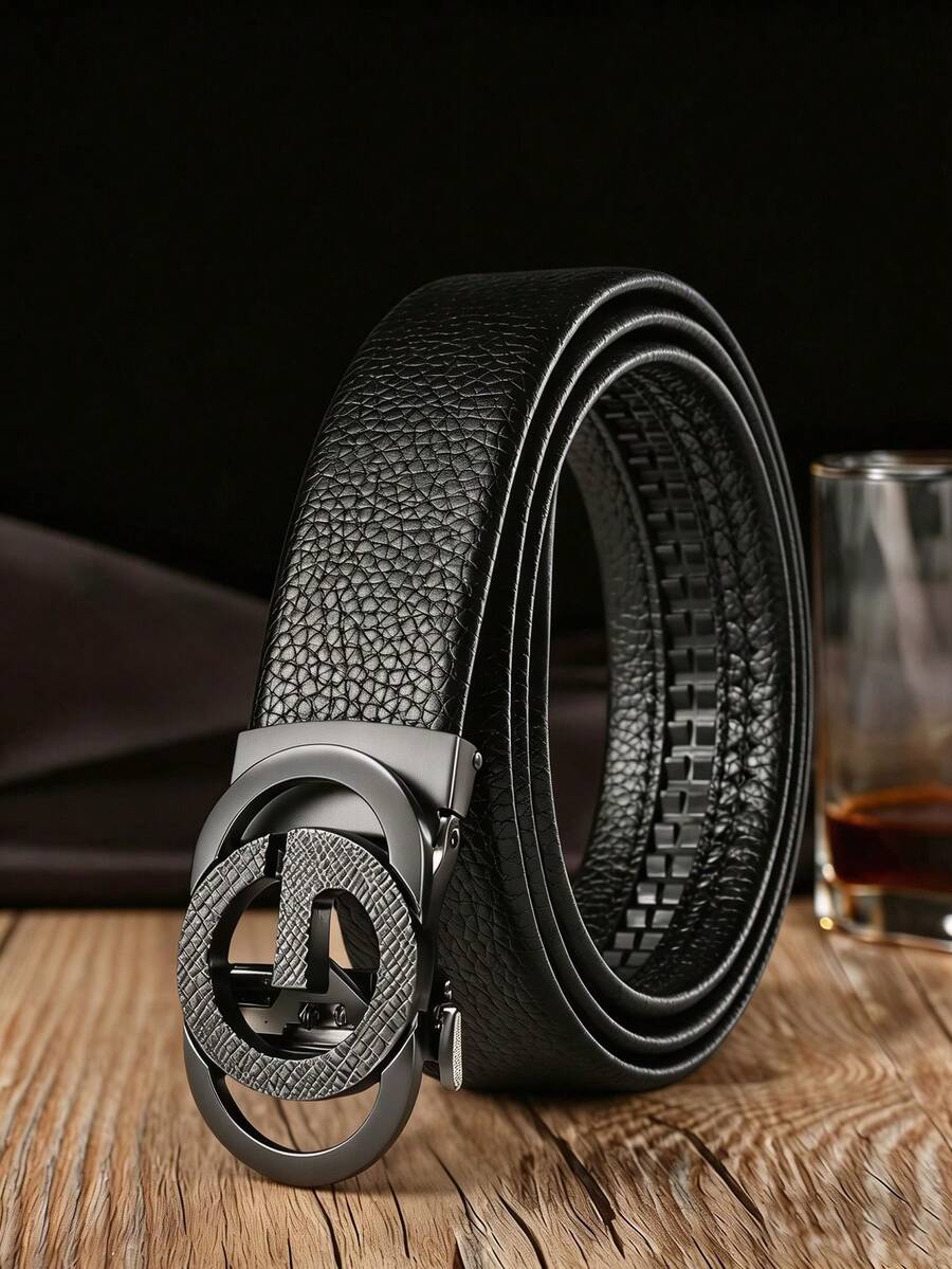 3-Color Geometric Buckle Men's Automatic Belt, 47-Inch Extended Length, Flexible PU Faux Leather, Commuter Casual Style - Multicolor - View 1