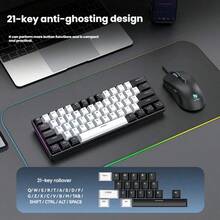 T-WOLF 61-Key Mechanical Keyboard With Red Switches, 21-Key Anti-Ghosting Numpad, Customizable Black & White Dual-Tone Keyboard And Mouse Set, 6-Button Wired Illuminated Mouse - View 6