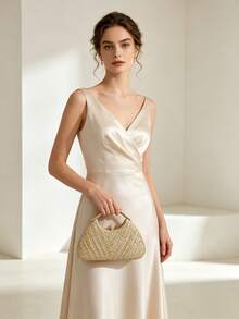 1 Peça Bolsa de Noite de Luxo Feminina com Diamante Dourado, Bolsa de Mão Totalmente com Strass de Alta Densidade, Adequada para Casamentos, Festas, Bailes de Formatura, Eventos de Alto Padrão e Mais - Multicolorido - Visão 8