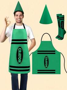 2PCS Colorful Crayon Apron And Funny Gnome Cone Hat Set, Suitable For Adult Costume Party, Halloween Party And Christmas Group Cosplay Outfit, Unisex World Book Day Costume - Multicolor - View 6