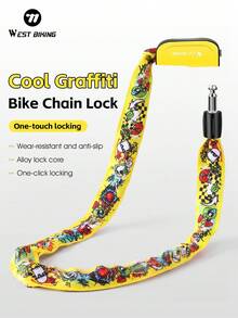 WEST BIKING 93.5cm Bicycle Lock Anti Theft Key Lock Personalized Graffiti Iron Chain Lock Motorcycle Front Door Anti Theft Tool - Multicolor - View 1