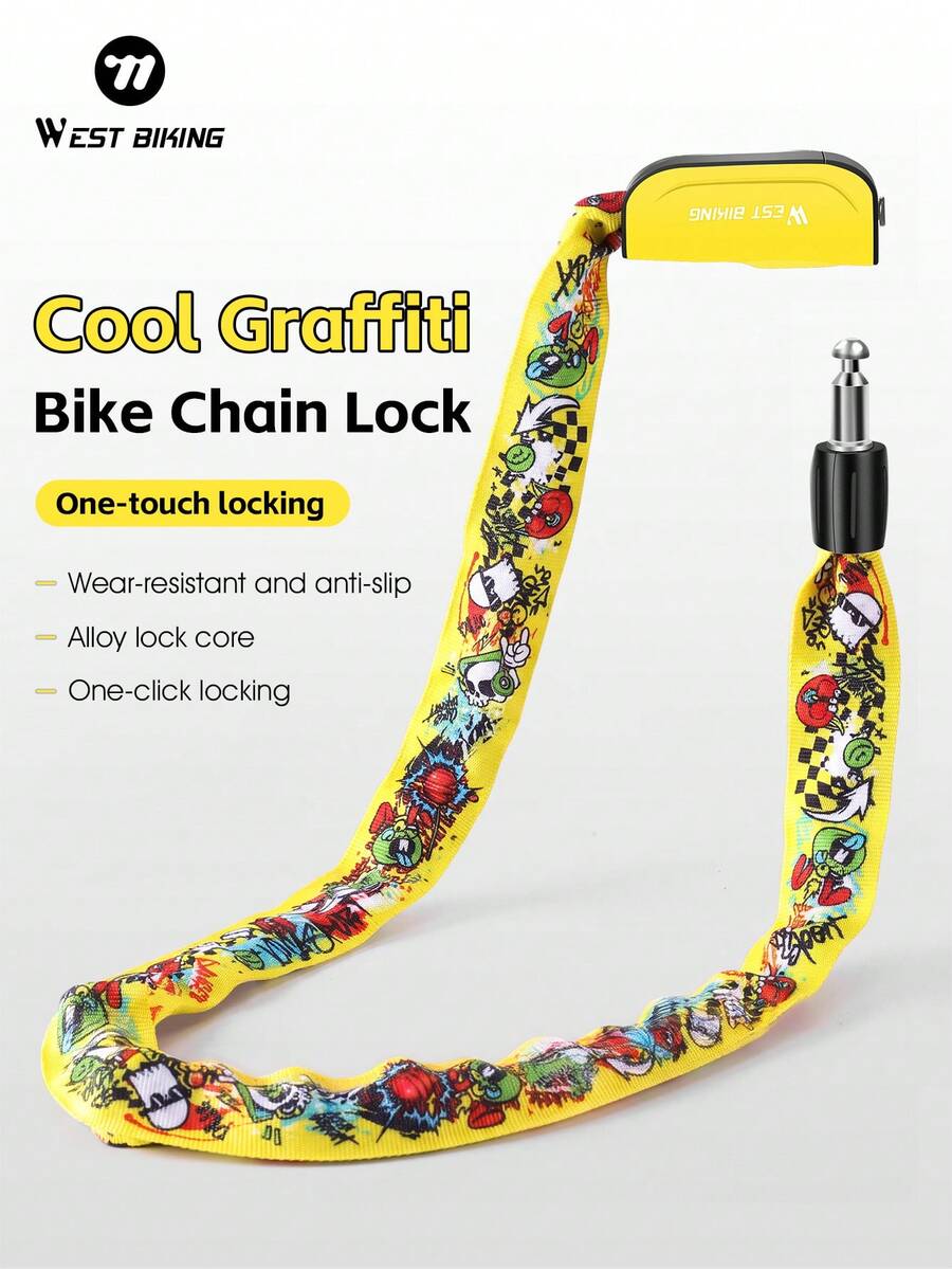 WEST BIKING 93.5cm Bicycle Lock Anti Theft Key Lock Personalized Graffiti Iron Chain Lock Motorcycle Front Door Anti Theft Tool - Multicolor - View 1