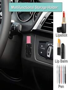 1pc Shiny Rhinestone Car Lipstick Holder, Portable Wall-Mounted Cosmetic Storage Box With Adhesive Back, Car Accessory, Nail Art Supplies, Travel Essential, Room Decor, Nail Storage Box - Lipstick Tube - View 3