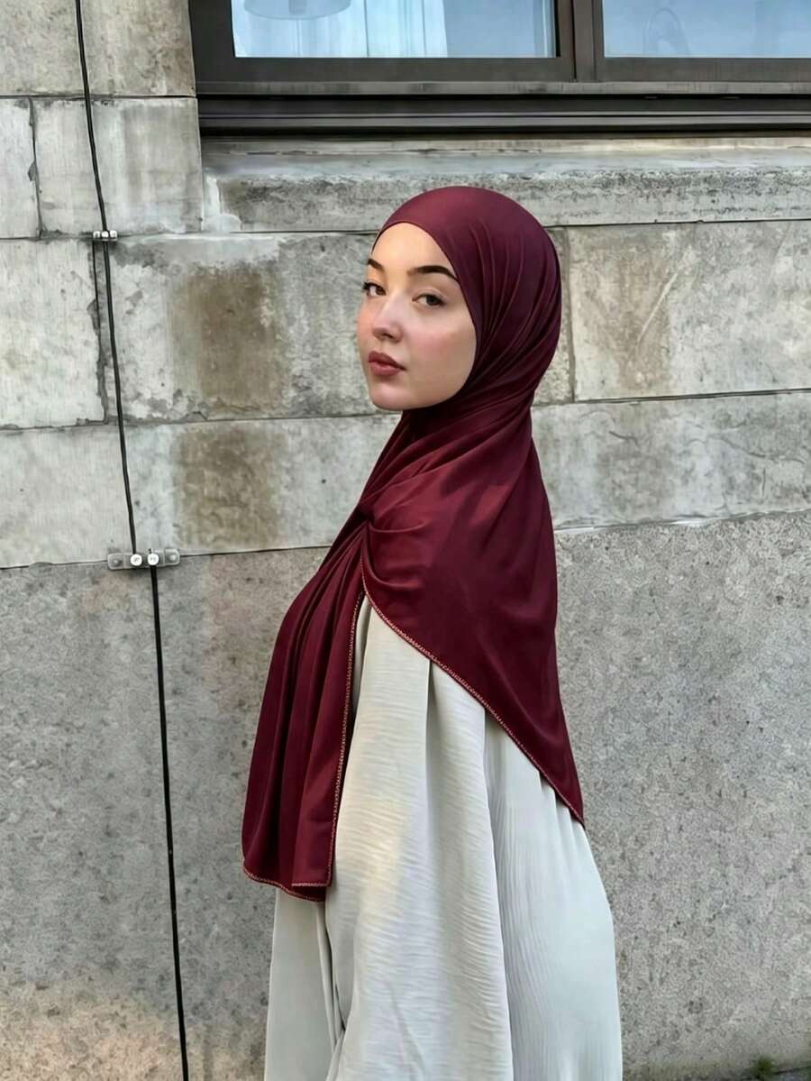 1件純色優雅柔軟女款莫代爾棉舒適百搭頭巾，適合日常配戴