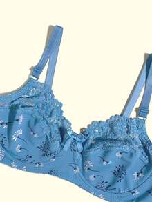 5pcs Set Artistic Floral Print Underwire Bra, Large Bust Minimizing, Side-Boob Smoothing, Push-Up, Plus Size Women's Lingerie With Patchwork Hollow Lace Trim - Multicolor - View 8