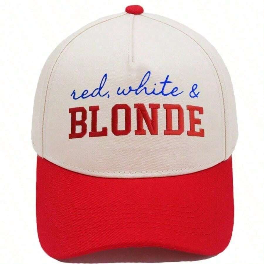 1Pc Unisex Structured Trucker Baseball Cap, White BLONDE Embroidered Colorblock Casual Hat For Autumn Halloween Street Travel Outdoor Daily Wear - Multicolor - View 1