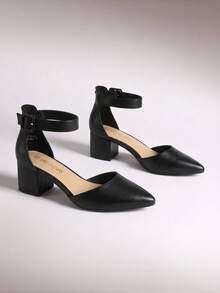 Womens Court Shoes Elastic Ankle Straps - Graphite Black - View 2