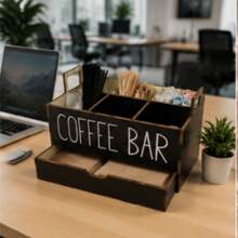 1pc Rustic Wooden Coffee Bar Organizer, Countertop Coffee Capsule Storage Rack, Desktop Coffee Tea Beverage Condiment Organizer, Rustic Coffee Accessories Storage Box, Bar Decor, Home Storage & Organization - Multicolor - View 7