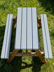 3 Pieces Picnic Tablecloth Set With Bench Cover, Elastic Edge Design, Striped Pattern, Washable Rectangular Tablecloth, Suitable For Weddings, Camping, Picnics, Garden Parties And More, Practical Essential - B - View 1