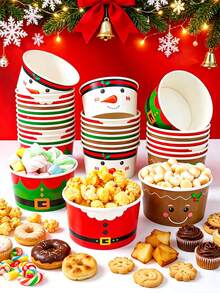 10pcs Christmas Disposable Paper Cups, Santa Claus Snowman Gingerbread Man Elf Print Tableware, Christmas Dessert Table Supplies, Christmas Party Supplies, Merry Christmas Decoration For Home, Xmas Party Decor, Decor, Merry Christmas - Christmas - View 3