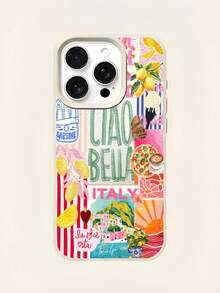 1pc White Matte Minimalist Lens Protection Italian Lemon Collage Pattern Phone Case, Personalized Compatible With IPhone 16 Pro Max/17/16/15/14 Plus/13/12/11/Air And Series - Multicolor - View 4