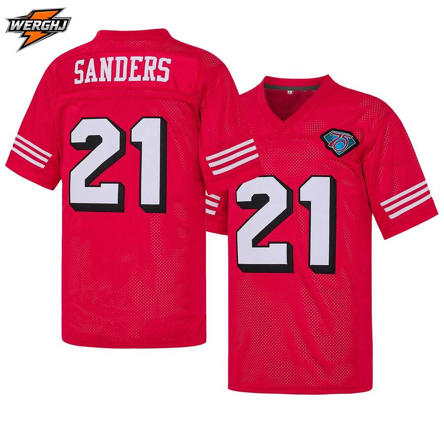 Men's #21 Deion Sanders San Francisco 49ers 1994 Crimson Football Jersey, Fan Commemorative Gift